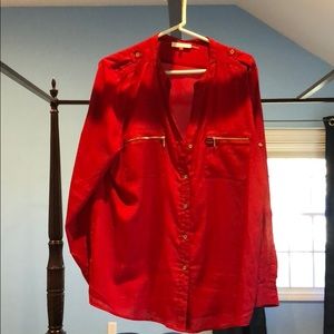 Calvin Klein Red Silk Button Down Blouse, XL